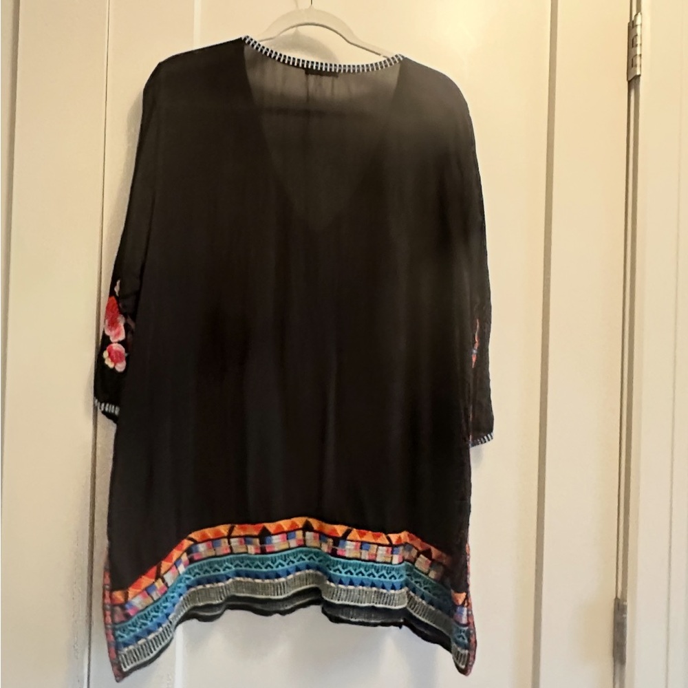 Johnny Was Black Tunic with Colorful Floral Embroidery - Picture 3 of 3